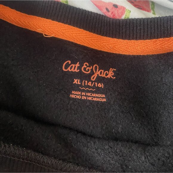 ⭐ 3/$15 Cat & Jack XL Black Spooky Halloween Crewneck Sweatshirt Ghost & Pumpkin - Picture 6 of 7